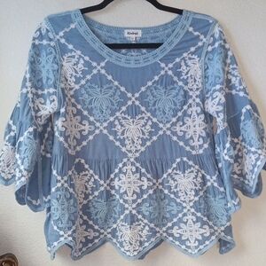Kindred Blue and White Embroidered Blouse
